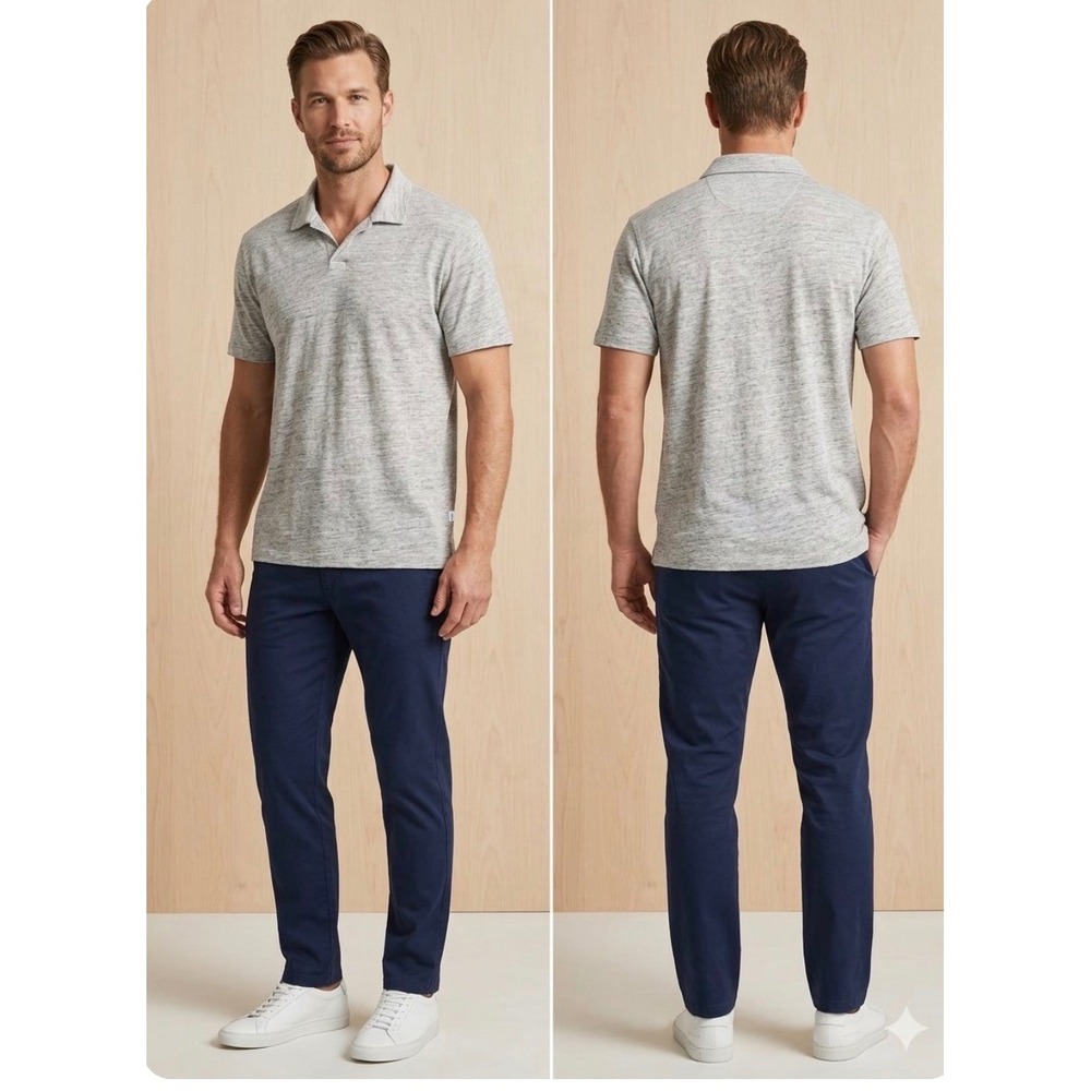 Onia Mens Short Sleeve Linen Polo Shirt Heather Gray Size Small PO826